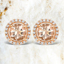 将图片加载到图库查看器，0.93 Carat Genuine Morganite and White Diamond 14K Rose Gold Earrings

