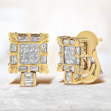 Load image into Gallery viewer, 14K Yellow Gold 7/8 Cttw Princess and Baguette-Cut Diamond Square Framed Huggie Hoop Omega Earrings (H-I Color, SI1-SI2 Clarity)
