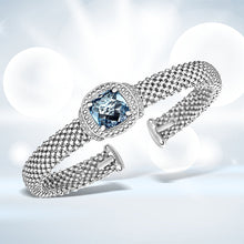 将图片加载到图库查看器，Popcorn Texture Cuff Bangle with Blue Topaz and Diamonds in Sterling Silver
