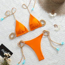 将图片加载到图库查看器，New Festival Flame Halter Bikini Set for Women – Triangle V-Neck Backless Two-Piece Swimsuit with Tie Side Bottoms &amp; Adjustable Lace-Up Fit – Sleek Polyamide Swimwear for Koningsdag/King’s Day &amp; Summer Beach Celebrations
