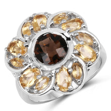 Load image into Gallery viewer, 3.46 Carat Genuine Smoky Quartz &amp; Citrine .925 Sterling Silver Ring
