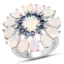 Load image into Gallery viewer, 3.98 Carat Genuine Ethiopian Opal and Blue Sapphire .925 Sterling Silver Ring
