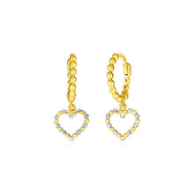 Load image into Gallery viewer, 14k Two Tone Gold Beaded Hoop Earrings with Hearts
