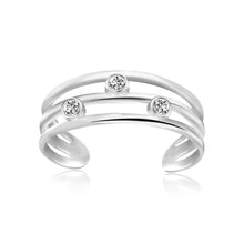 将图片加载到图库查看器，Sterling Silver Rhodium Plated Triple Line Open Motif Cubic Zirconia Toe Ring
