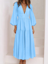 Load image into Gallery viewer, Lightweight Deep V-Neck Balloon Sleeve Maxi Dress Elegant &amp; Flowing Silhouette Unique Dress

