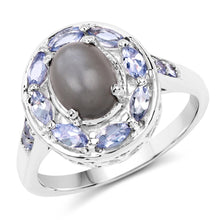 将图片加载到图库查看器，2.35 Carat Genuine Grey Moonstone and Tanzanite .925 Sterling Silver Ring
