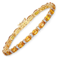 Load image into Gallery viewer, 12.33 Carat Genuine Orange Sapphire and White Diamond 14K Yellow Gold Bracelet
