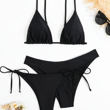 Load image into Gallery viewer, Essential Edge 3-Piece Bikini Set for Women – Solid Color High-Cut Triangle Top Two-Style Bottoms with Side Lace-Up Design &amp; Quick-Drying Comfort – Versatile Women's Swimwear for Summer Pool Beach &amp; Travel
