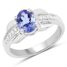 Load image into Gallery viewer, 1.27 Carat Genuine Tanzanite and White Diamond .925 Sterling Silver Ring
