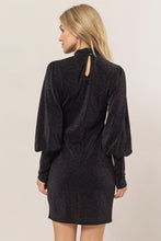 将图片加载到图库查看器，Glitter Mock Neck Long Sleeve Mini Dress – Sparkling Mock Neck Dress, Elegant, Flattering, Glitter Knit Dress, Elegant Mini Dress, Long Sleeve Party Dress, Statement Evening Dress
