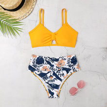 将图片加载到图库查看器，Push Up Floral Bikini Sets Women Two Pieces Swimsuits Women's Bathing Suits Push Up Halter Bandage Bikini Floral Printing Swim Bottoms Two Piece Swimsuits New Girl Beach Bathing Suits Swimwear
