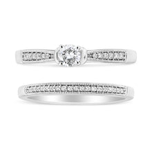 Load image into Gallery viewer, .925 Sterling Silver 1/3 Cttw Diamond Classic Engagement Ring Bridal Set with Milgrain (I-J Color, I3 Clarity) - Ring Size 7
