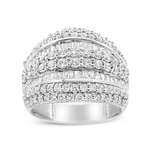 Load image into Gallery viewer, .925 Sterling Silver 2.00 Cttw Round and Baguette-Cut Diamond Cluster Ring (H-I Color, I1-I2 Clarity) - Size 7

