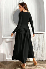 Load image into Gallery viewer, Ruched Round Neck Long Sleeve Dress Chic &amp; Figure-Flattering Dress For Women Luxury Black Dress

