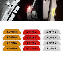 将图片加载到图库查看器，4PCS Car Accessories Car Stickers Reflective Warning Sticker Wheel Eyebrows Door Opening Sticker Diamond Wheel Reflective Strip Universal Door Open Reflective Warning Stickers Auto Open Sign Anti-Collision Safety Reflective Decal Tape
