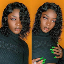 将图片加载到图库查看器，4X4 Water Wave Short Bob Wig 8-12Inches Best Human Hair Wigs For Black Woman Brazilian Pre Plucked Baby Hairs Jerry Curl Wigs Wigs For Black Women Gifts for Girlfriends
