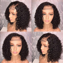 将图片加载到图库查看器，4X4 Water Wave Short Bob Wig 8-12Inches Best Human Hair Wigs For Black Woman Brazilian Pre Plucked Baby Hairs Jerry Curl Wigs Wigs For Black Women Gifts for Girlfriends
