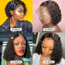 将图片加载到图库查看器，4X4 Water Wave Short Bob Wig 8-12Inches Best Human Hair Wigs For Black Woman Brazilian Pre Plucked Baby Hairs Jerry Curl Wigs Wigs For Black Women Gifts for Girlfriends
