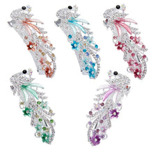 Load image into Gallery viewer, 5 Colors Trendy Peacock Barrettes Crystal Flower Hairpins Headwear For Hair Women Romantic Headdress Wedding Hair Accessories for Brides and Bridesmaids
