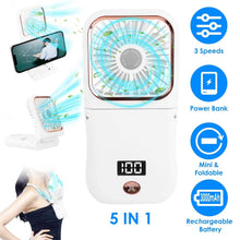 Load image into Gallery viewer, 5-in-1 Folding Rechargeable Hands Free Mini Fan
