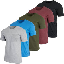 Load image into Gallery viewer, 5-Pack: Men's Cotton Crew Neck Pocket T-Shirts
