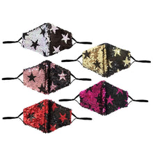 Load image into Gallery viewer, 5-Pack: Star Struck Cotton Reversible Sequin Fashion Face Masks With Adjustable Ear Loops
