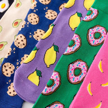 Load image into Gallery viewer, Women's Colorful Cotton Socks Fruits Banana Avocado Lemon Egg Cookie Donuts Food Happy Color Socks
