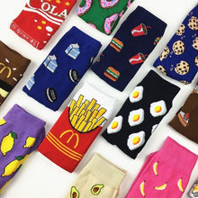 Load image into Gallery viewer, Women's Colorful Cotton Socks Fruits Banana Avocado Lemon Egg Cookie Donuts Food Happy Color Socks
