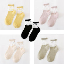 Load image into Gallery viewer, 5 Pairs Young Girl Funny Cute Fashion Colorful Candy Dot Red Lips Wave Socks Sweet Women Thin Summer Ankle Crystal Sheer Socks For Women
