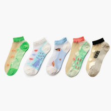 Load image into Gallery viewer, 5 Pairs Young Girl Funny Cute Fashion Colorful Candy Dot Red Lips Wave Socks Sweet Women Thin Summer Ankle Crystal Sheer Socks For Women
