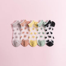 Load image into Gallery viewer, 5 Pairs Young Girl Funny Cute Fashion Colorful Candy Dot Red Lips Wave Socks Sweet Women Thin Summer Ankle Crystal Sheer Socks For Women
