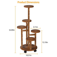 Load image into Gallery viewer, 5-Tier Plant Stand with 4 Detachable Wheels Wooden Plant Pot Rolling Shelf
