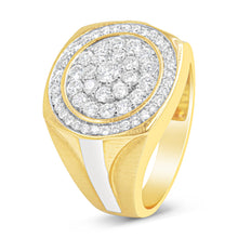 Load image into Gallery viewer, 10K Yellow Gold 1 1/2 Cttw Diamond Cluster and Halo Signet Mens Ring (K-L Color, I1-I2 Clarity) - Size 10
