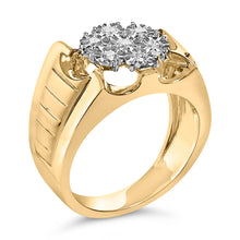 Load image into Gallery viewer, Men's 14K Yellow Gold Plated .925 Sterling Silver 1/3 Cttw Miracle-Set Floral Diamond Cluster Ring (I-J Color, I1-I2 Clarity) - Size 10
