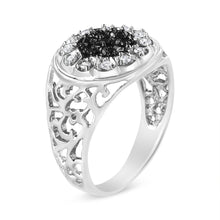Load image into Gallery viewer, .925 Sterling Silver 1/4 Cttw White and Black Treated Diamond Halo Cluster Ring for Men (I-J Color, I3 Clarity) - Size 10
