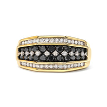 Load image into Gallery viewer, Men's 14K Yellow Gold Plated .925 Sterling Silver 1 1/2 Cttw White and Black Treated Diamond Cluster Ring (Black / I-J Color, I2-I3 Clarity) - Size 10
