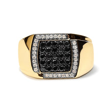 Load image into Gallery viewer, Men's 10K Yellow Gold 1.00 Cttw Cushion Cluster Black and White Diamond Statement Ring (I-J Color, I2-I3 Clarity) - Ring Size 10.5
