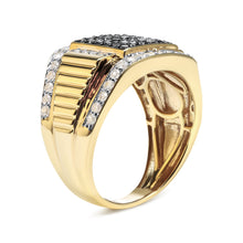 Load image into Gallery viewer, Men's 14K Yellow Gold Plated .925 Sterling Silver 1 1/2 Cttw White and Black Treated Diamond Cluster Ring (Black / I-J Color, I2-I3 Clarity) - Size 10
