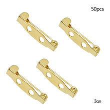 Load image into Gallery viewer, 50 Pcs/Lot 15 20 25 30 35 mm 40mm Brooch Clip Base Pin Safety Pin Brooch Set Blank Base For Jewelry Making Supplies Bar Pins Brooch Pin Backs Safety Clasp Gold and Silver Safety Pins
