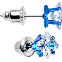 将图片加载到图库查看器，5mm Neon Blue Square Clear CZ Stud Earrings
