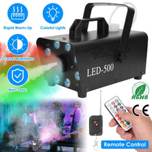Load image into Gallery viewer, 500W Fog Machine 2000CFM Colorful Smoke Machine with 8-Pieces LEDs 5 Lighting Effects 3-Level Brightness
