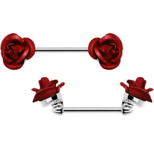 Load image into Gallery viewer, 14G Glorious Metallic Red Rose Flower Nipple Barbell Set
