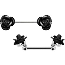 Load image into Gallery viewer, 14G Glorious Metallic Black Rose Flower Nipple Barbell Set
