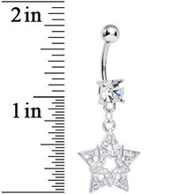 将图片加载到图库查看器，Clear Gem Paved Star Within a Star Dangle Belly Ring
