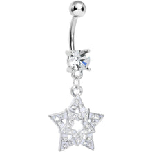 将图片加载到图库查看器，Clear Gem Paved Star Within a Star Dangle Belly Ring

