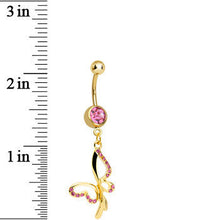 将图片加载到图库查看器，Pink Gem Gold Plated Breathtaking Butterfly Dangle Belly Ring
