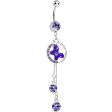Load image into Gallery viewer, Purple Cubic Zirconia Drops Encircled Butterfly Dangle Belly Ring

