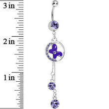 Load image into Gallery viewer, Purple Cubic Zirconia Drops Encircled Butterfly Dangle Belly Ring
