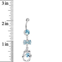 将图片加载到图库查看器，Aqua CZ Drop in a Drop and Sparkling Bow Dangle Belly Ring
