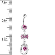 将图片加载到图库查看器，Pink CZ Drop in a Drop and Sparkling Bow Dangle Belly Ring
